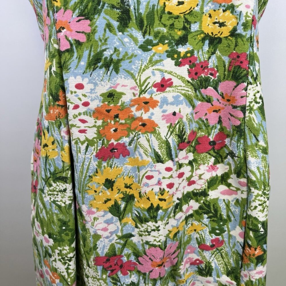 Vintage 60s Shift Mod MCM Floral Dress Green Spring Sleeveless Retro Sundress - Picture 5 of 10